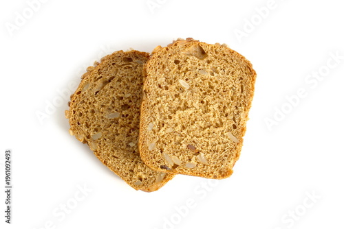 Schilderij op canvas There are two pieces of rye bread on a white background.