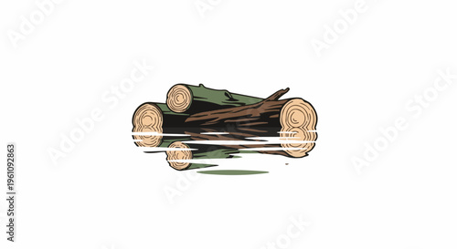 Stacked logs with a glitch effect, showing cross-sections and bark