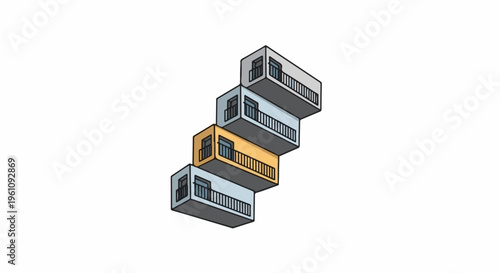 Stacked modular apartment units with balconies