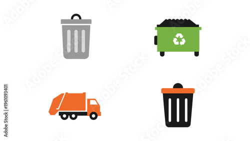 Waste management icons depicting different types of trash disposal methods