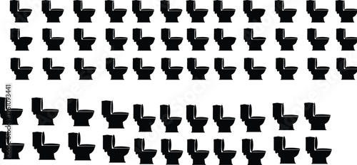 Toilet silhouettes collection set with various angles and styles, bathroom sanitation equipment illustration isolated on white background for plumbing design