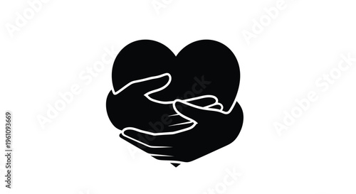 Two hands gently cradling and protecting a black heart shape