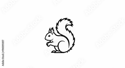 Stylized black and white outline of a squirrel with a bushy tail