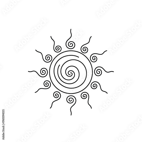 Abstract sun spiral symbol icon line art design element isolated on transparent background.