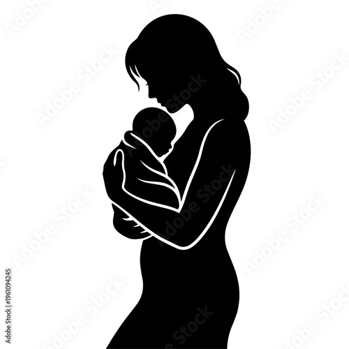 Mother Holding Baby Silhouette. Loving Mom and Newborn Mother’s Day Concept Vector Illustration