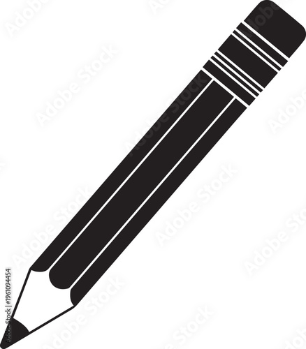 Black pencil vector illustration silhouette isolated on transparent background for school