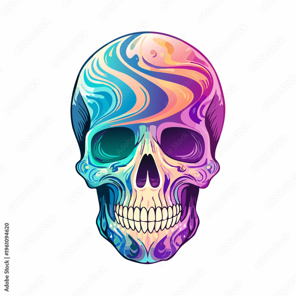 Obraz premium Ornate skull with psychedelic swirls and vivid color palette