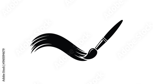 Stylized black paintbrush with flowing bristles a minimalist design