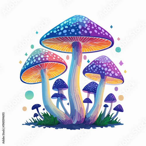 Tablou pe pânză Rainbow psychedelic mushrooms with colorful caps
