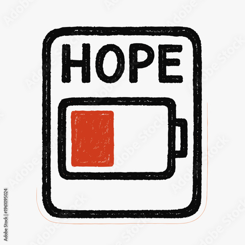 Battery icon with the word "Hope" and low charge indication