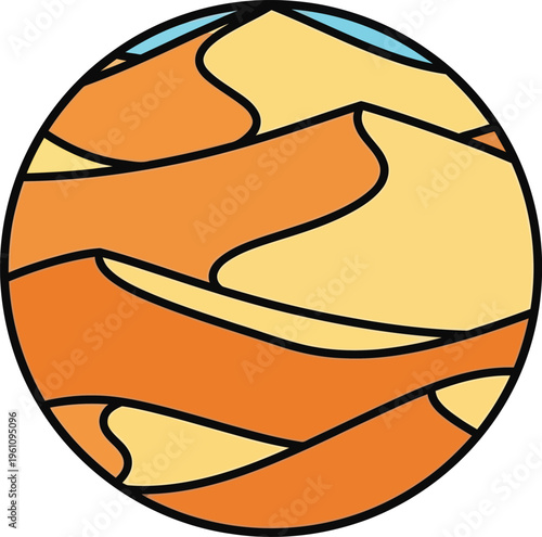 Circular desert sand dunes colorful flat design illustration