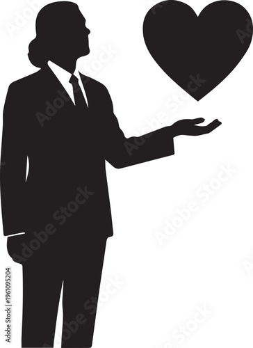 Businesswoman holding heart vector silhouette illustration concept for charity and care