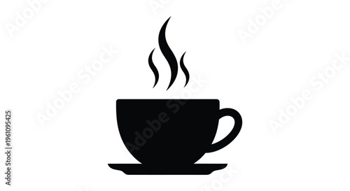Simple black silhouette of a hot cup of coffee with steam rising
