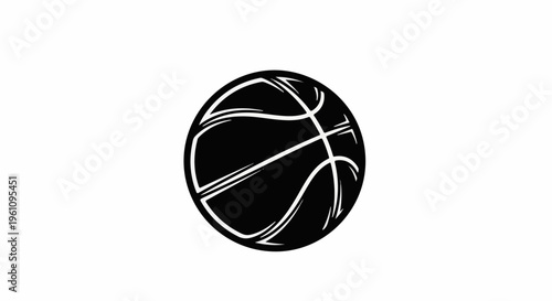 Simple black and white graphic of a basketball on a white background