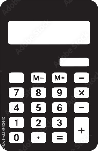 Calculator vector silhouette illustration, electronic device for mathematical calculations and operations
