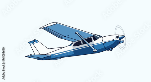 Simple cartoon illustration of a small propeller airplane in flight against a plain background