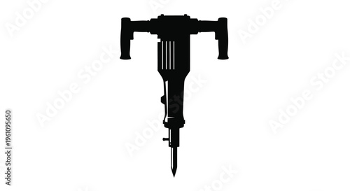 A silhouette of a heavy duty jackhammer tool against a white background