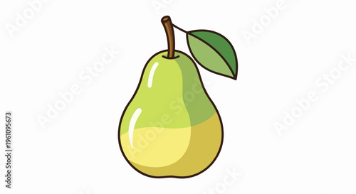 Simple cartoon of a ripe pear with a leaf on a white background