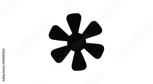 Simple black floral design with six rounded petals on a white background