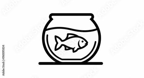 Simple icon of a fish swimming in a round fishbowl