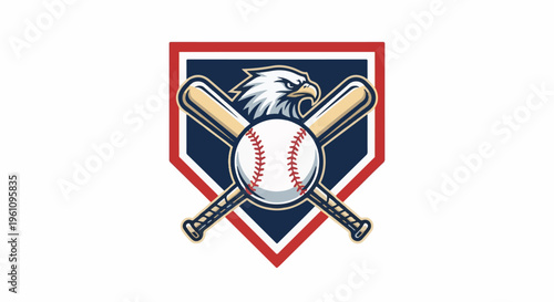 Stylized baseball logo featuring an eagle head, ball, and crossed bats