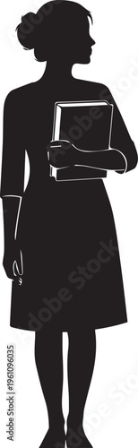 Female teacher silhouette holding books vector illustration for education