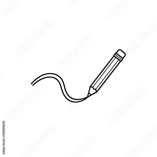 Pencil drawing a wavy line on transparent background, creative doodle.
