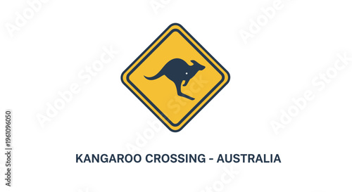 An iconic Australian road hazard warning sign depicting a jumping kangaroo, symbolizing the need for driver awareness and caution in wildlife zones