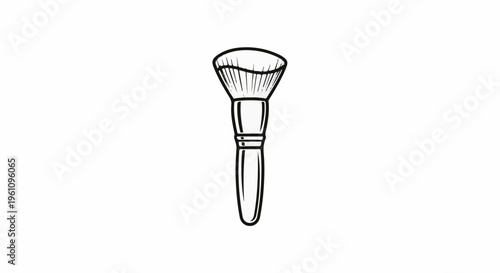Simple line art drawing of a makeup powder brush against a white background