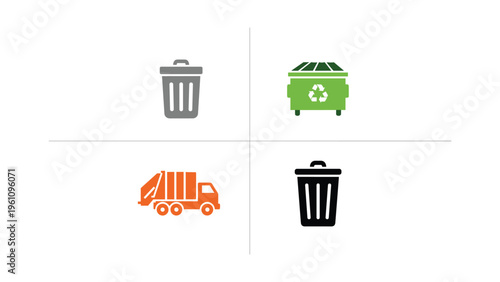 Icons representing waste management and recycling services