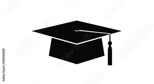 A simple black silhouette of a graduation cap with a tassel