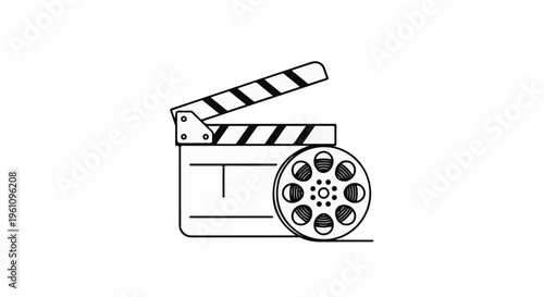 Simple line art of a clapboard and film reel