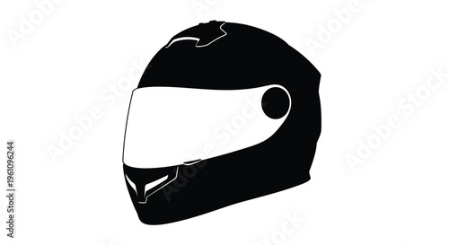 A sleek black motorcycle helmet with a clear visor is displayed