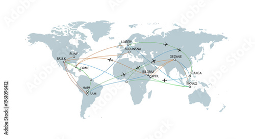 Dynamic global flight network illustrating interconnected routes and logistic pathways across continents, highlighting efficient international travel and business connections