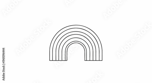 Stylized black and white drawing of a multi-layered rainbow arc
