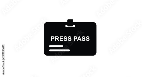 Simple black and white illustration of a press pass identification badge
