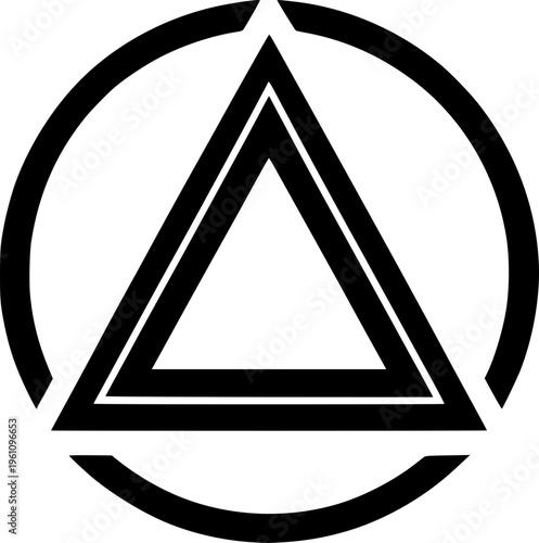 Geometric Harmony: A minimalistic design of a double triangle enclosed within a circle, symbolizing balance and structure, representing a minimalist design.