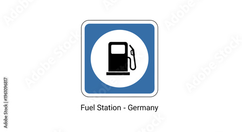 Vibrant graphic illustration of a fuel station sign, offering clear directional guidance for motorists seeking essential automotive services and vehicle readiness on their journey