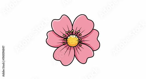 Simple pink flower with yellow center and black outline