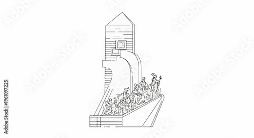 Sculptural monument depicting figures ascending a structure