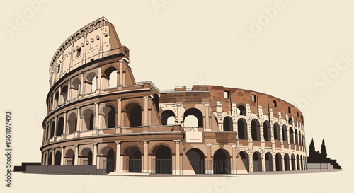 Historical Roman Colosseum illustration showcasing the architectural brilliance and enduring legacy of a celebrated ancient amphitheater monument, a timeless symbol of Rome's rich cultural past