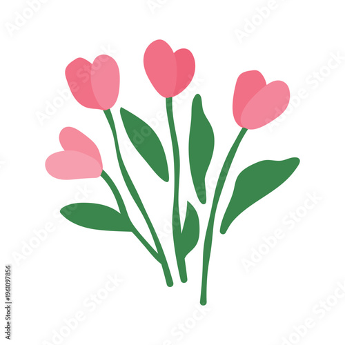 Cute pink dopamine spring tulips bunch flat vector illustration