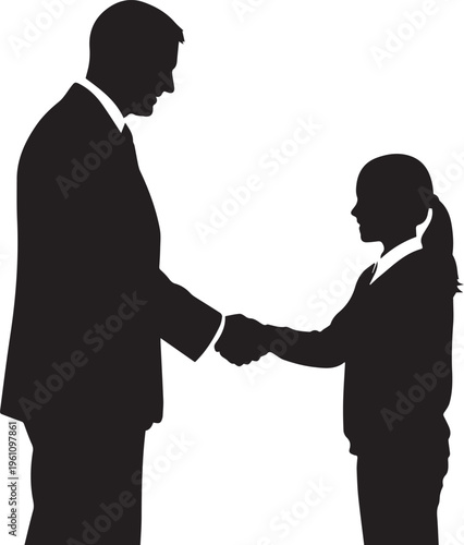 Man and girl shaking hands vector illustration for greeting and agreement