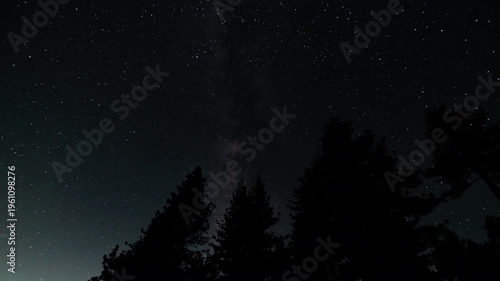 Milky Way Galaxy in South Sky Over Mountain Forest 15mm Astrophotography Time Lapse California USA