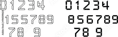 Retro digital clock numbers vector illustration set with styles