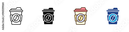 Coffee Cup Multiple Style Icon Design Vector - Coffee cup representing hot beverage consumption, cafe culture, and daily energy drink