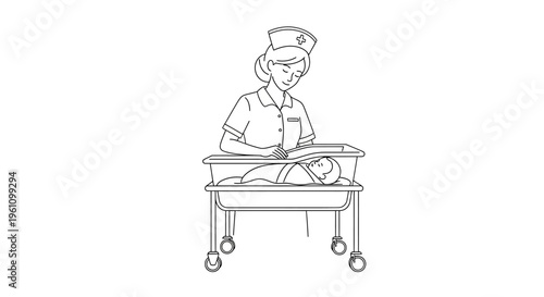 Nurse sitting at medical cart.