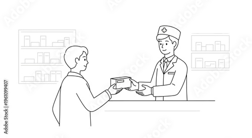 Man receiving package from postal worker.