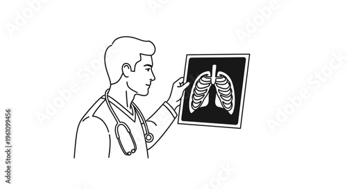 Doctor Examining Lung X Ray Image.