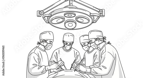 Surgeons performing surgery with medical equipment.